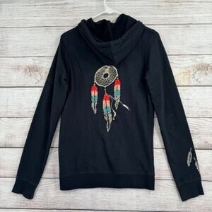 Vintage e-klah Native American Dreamcatcher Hoodie Women's L Black Embroidered